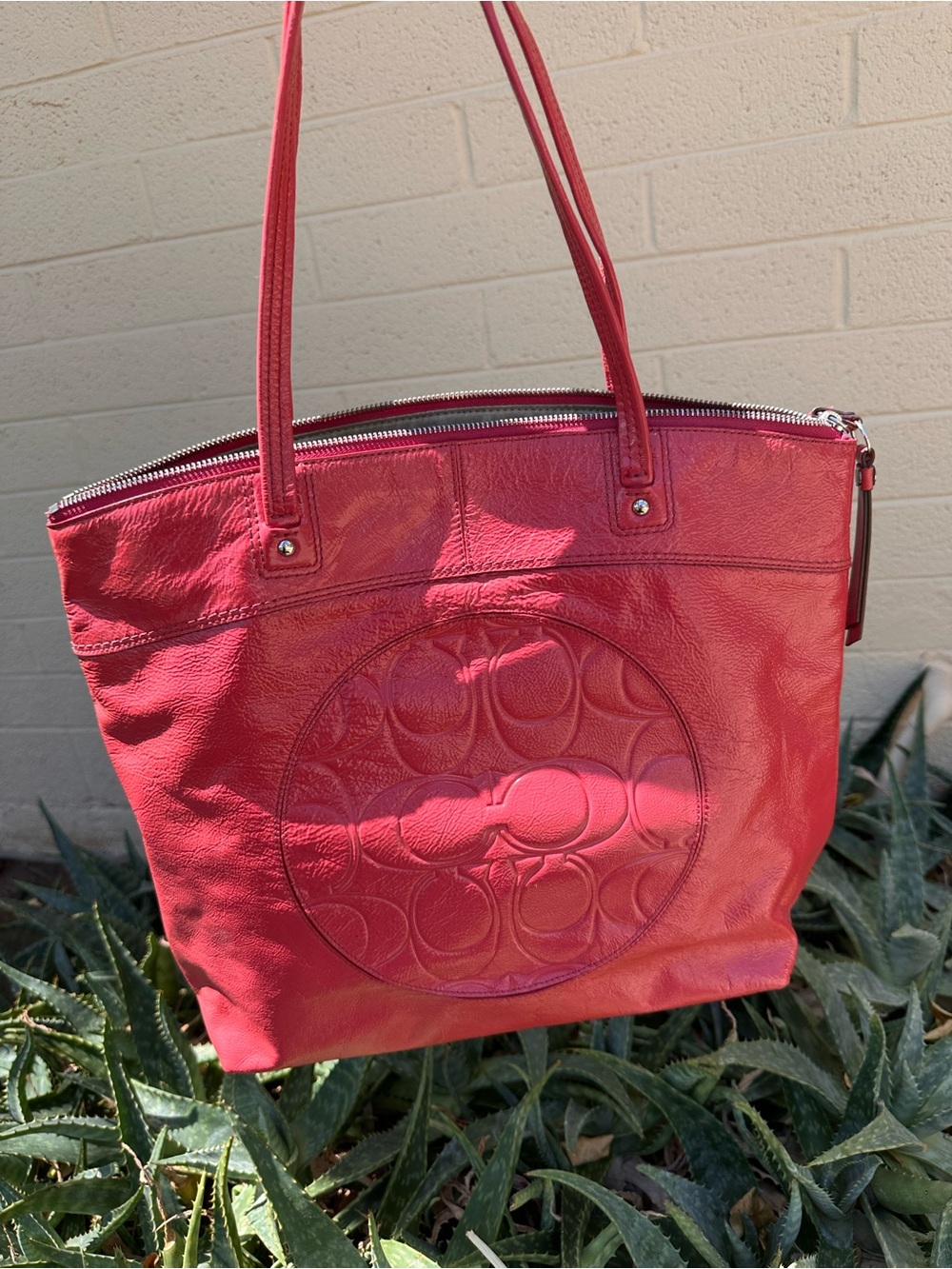 Coach Pink-Red Leather Signature Tote